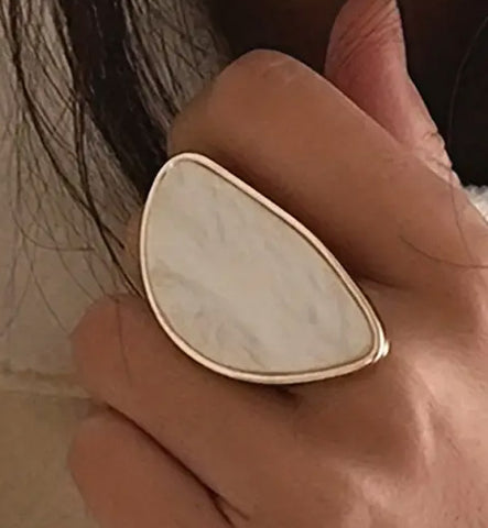 Large White Marble Adjustable Ring