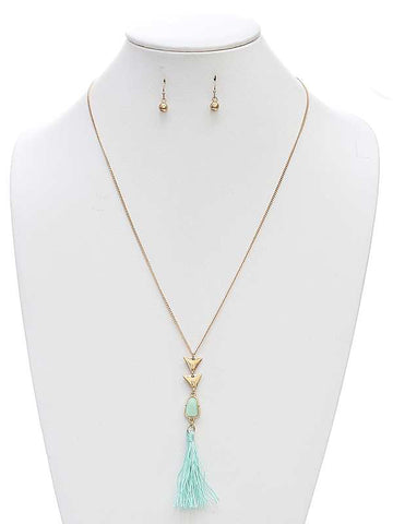 Arrowhead and Stone Tassel Necklace Set