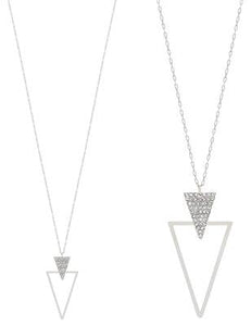 Rhinestone Double Triangle Pendant Necklace in Silver