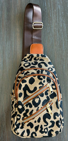 Leopard Double Zipper Crossbody Sling Purse