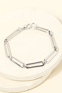 Metallic Oval Chain Link Bracelet in Silver