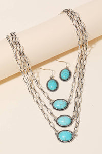 Layered Western Turquoise Stone Necklace Set