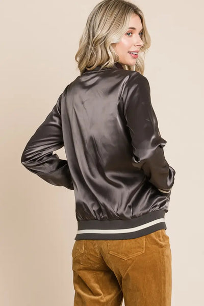 Floral Satin Bomber Jacket