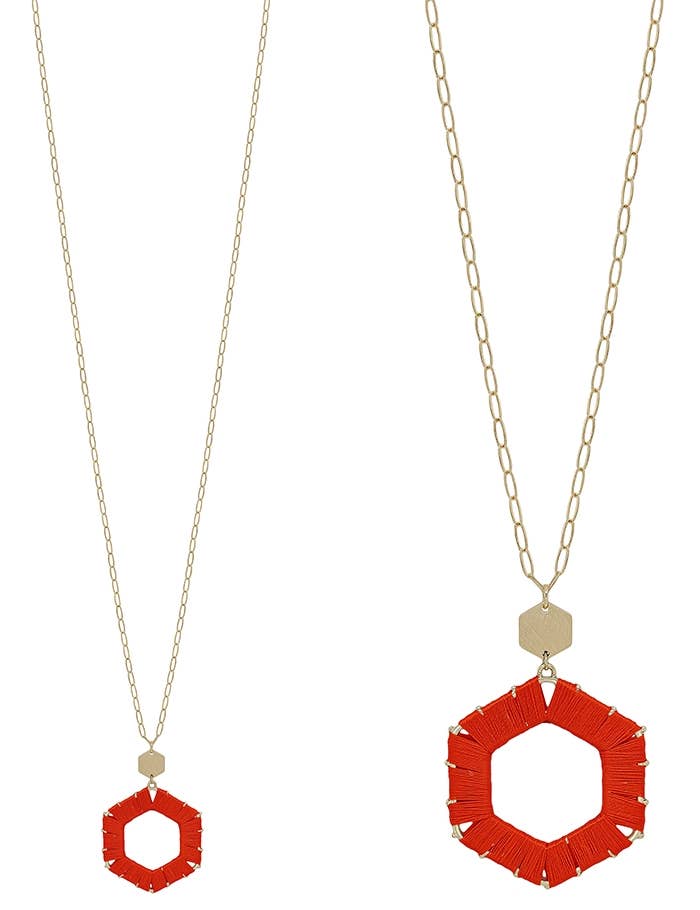 Red Threaded Hexagon Necklace