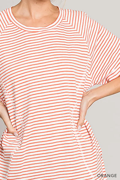Washed Cotton Striped Tee in Orange
