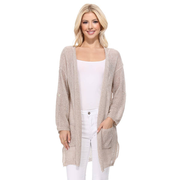 Summer Sweater Cardigan with Pockets in Taupe