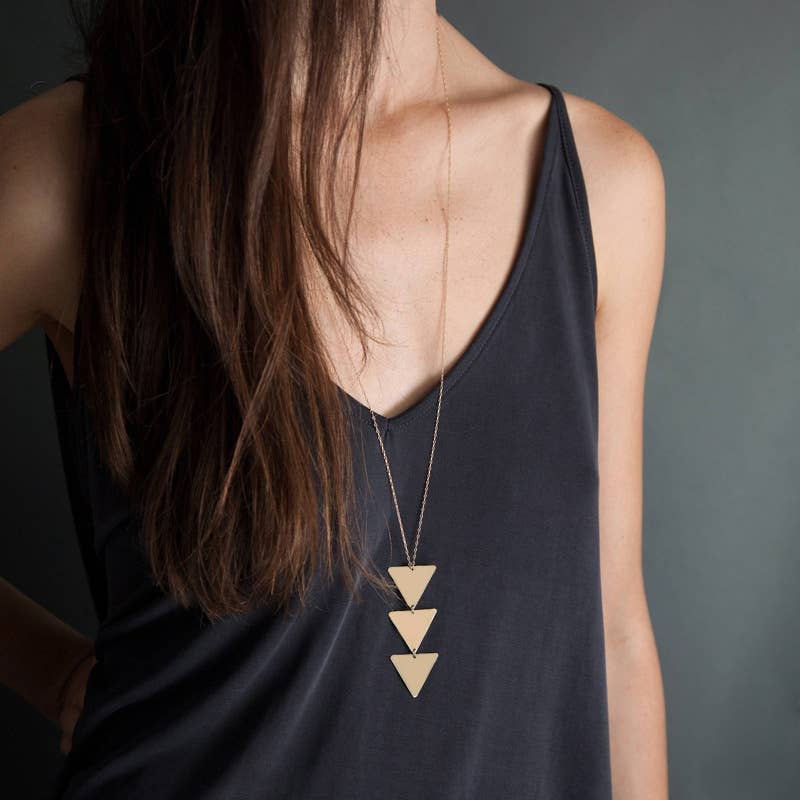 Long Triple Triangle Chain Necklace