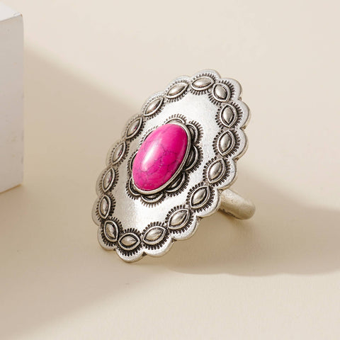 Western Oval Pink Stone Stretch Ring