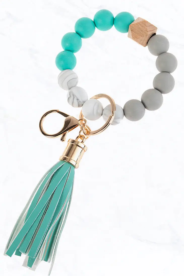 Silicone Beaded Wristlet Keychain in Turquoise