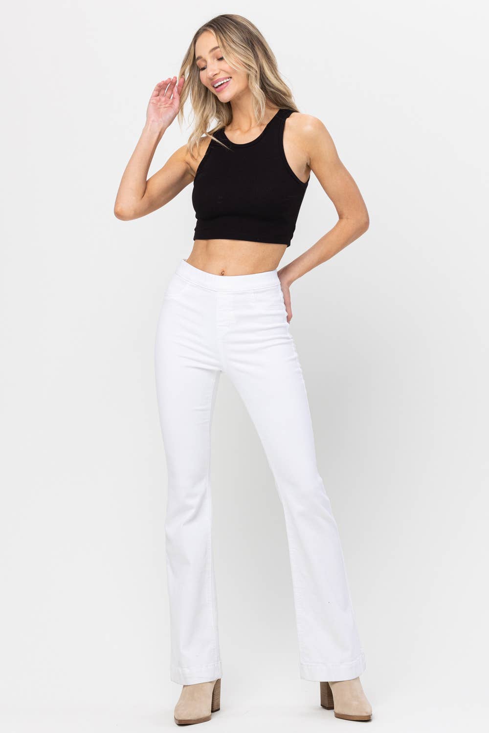 High Rise White Pull On Flares by Jelly Jeans