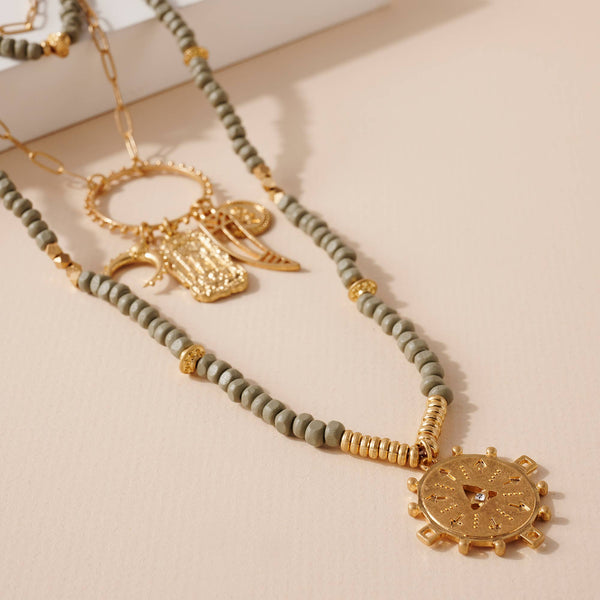 Layered Triangle Circle Beaded Necklace