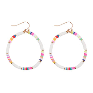 Disc Circle Earrings in White
