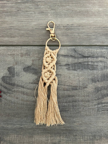 Boho Cotton Cord Macrame Keychain in Tan