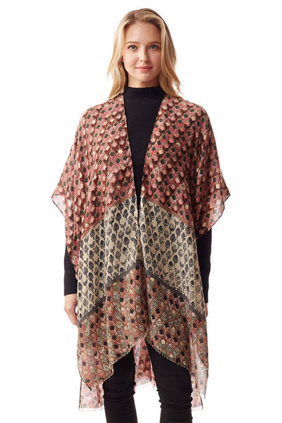 Geometric Foil Kimono in Berry