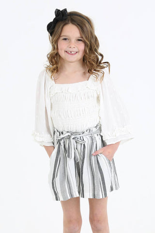 Tween Paper Bag Striped Shorts