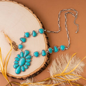 Turquoise Pendant and Stone Necklace with Paperclip Chain