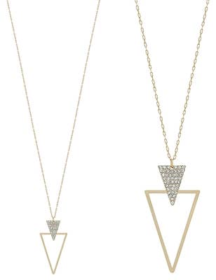 Rhinestone Double Triangle Pendant Necklace in Gold