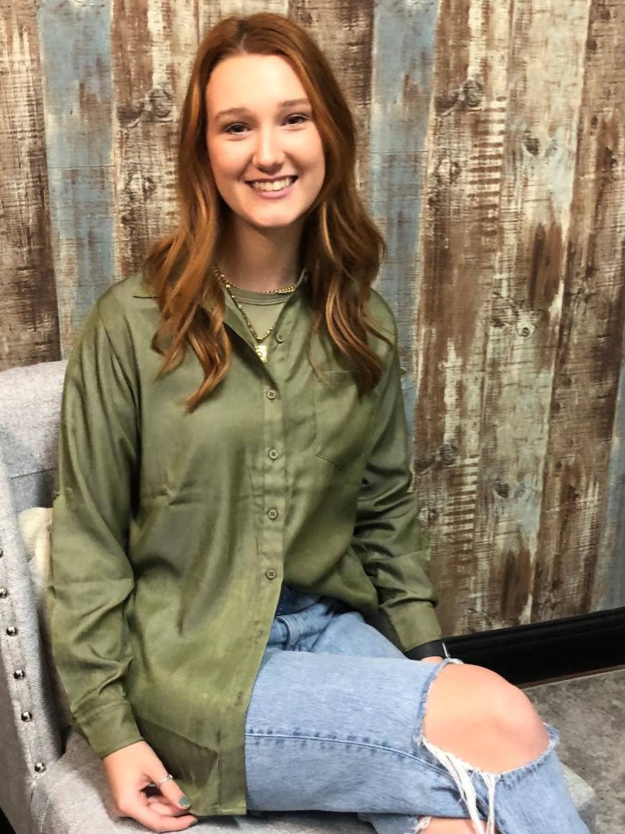 Chambray Button Down in Olive