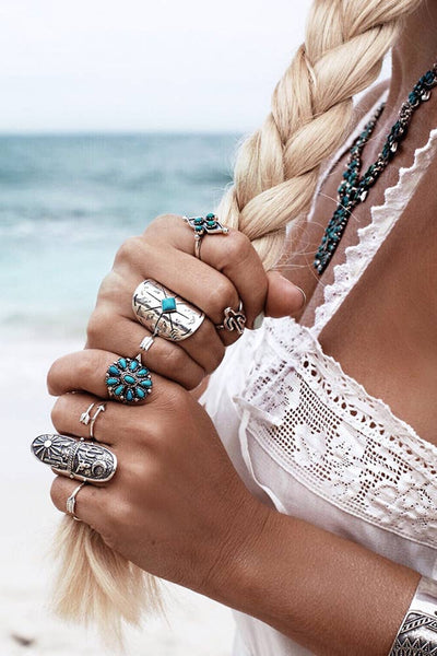 Turquoise 9-Piece Ring Set