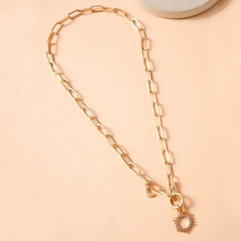 Sun Moon Charms Paperclip Chain Toggle Necklace