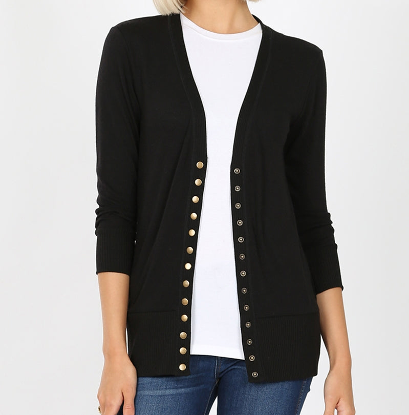 Snap Button Cardigan in Black