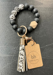 Cow Print Wristlet Keychain in Black