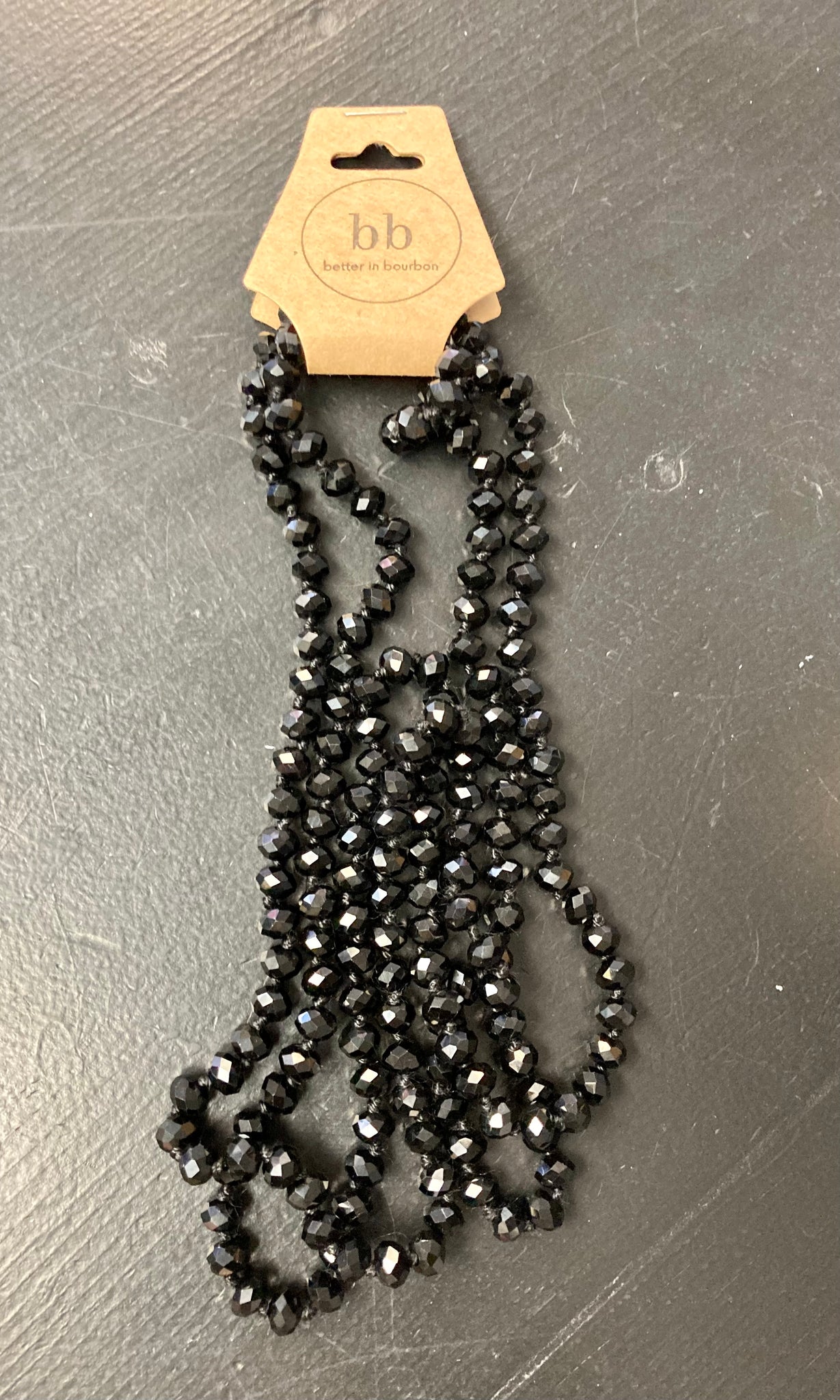 Glass Beaded Long Necklace in Black