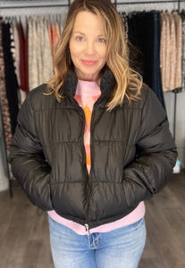 Crop Puffer Jacket in Black