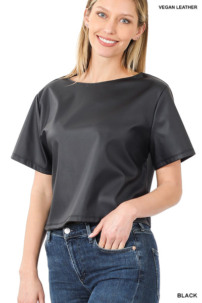 Leather Short Sleeve Top