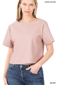 Leather Short Sleeve Top
