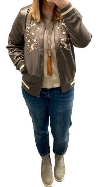 Floral Satin Bomber Jacket
