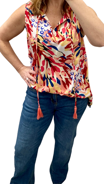 Printed Tropical Sleeveless Top in Peach