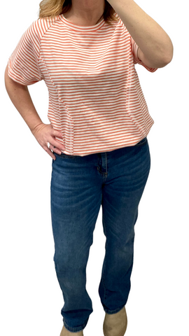 Washed Cotton Striped Tee in Orange