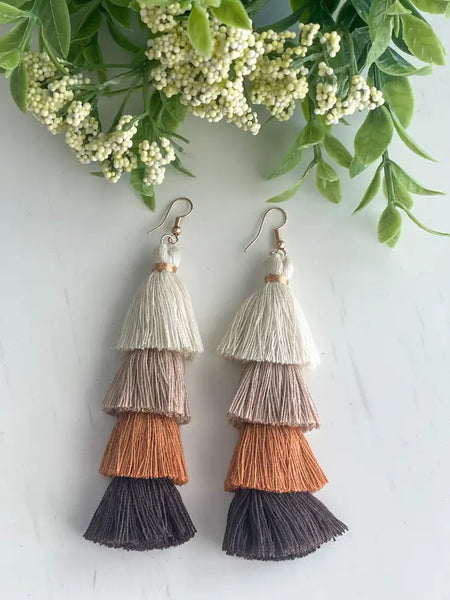 Free Fall Tassel Earrings in Brown