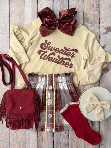 Tween Sweater Weather Plaid Skirt Set