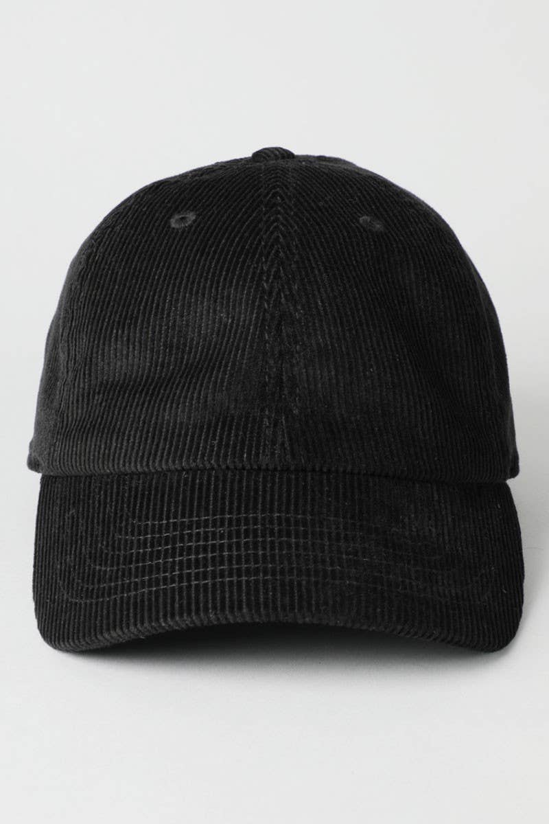 Corduroy Adjustable Baseball Hat in Black
