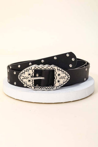 Metallic Oval Buckle Studded Belt