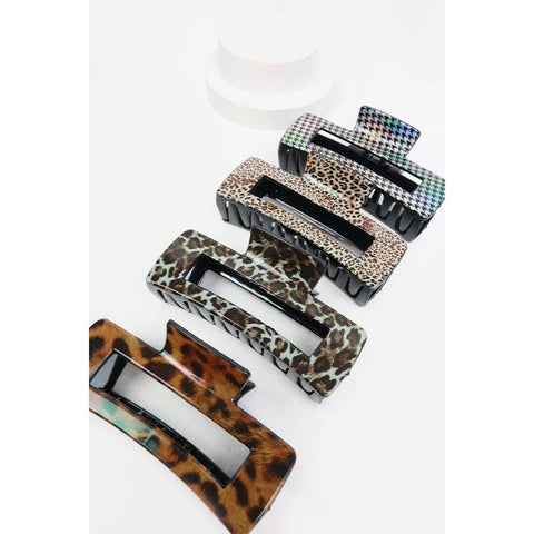 Assorted Leopard Print Rectangle Hair Claw