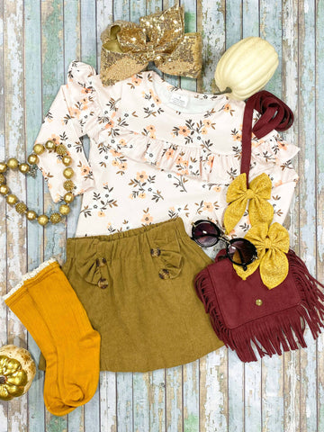 Tween Floral Ruffles & Skirt Set