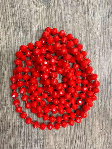 60” Beaded Wrap Necklace- Bright Red