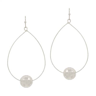 Matte Silver Teardrop Textured Ball Earring