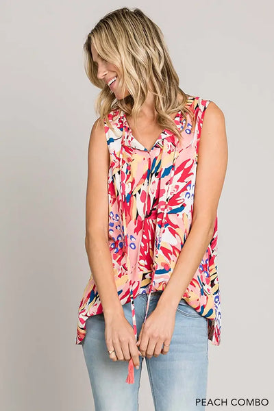 Printed Tropical Sleeveless Top in Peach