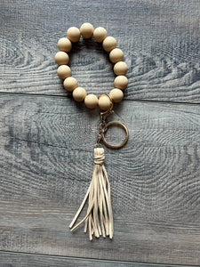 Silicone Beaded Keychain with Tassel in Neutral