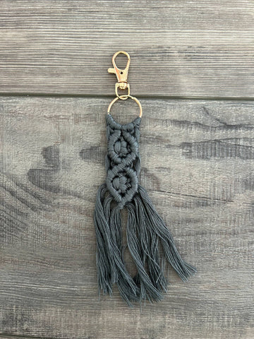 Boho Cotton Cord Macrame Keychain in Grey