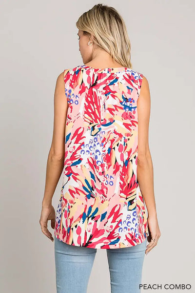 Printed Tropical Sleeveless Top in Peach