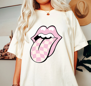 Checkered Tongue Lip Sublimation Graphic Tee