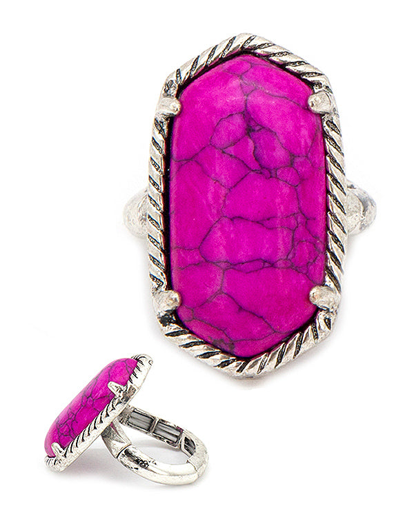 Textured Semi-Precious Stone Stretch Ring in Pink