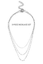 Triple Chain Necklace Set in Silver