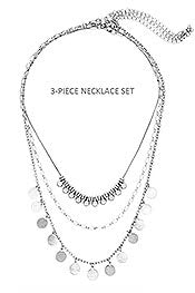Multi Disc and Ball Dangle 3 Piece Necklace Set in Silver